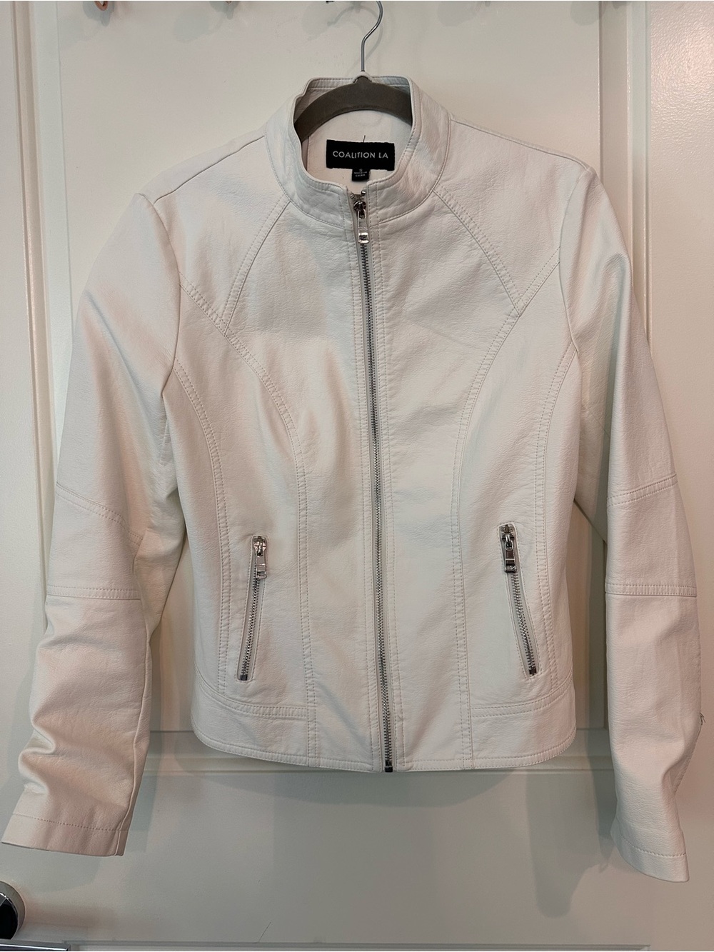 Coalition LA White Faux Leather Moto Jacket - Size S